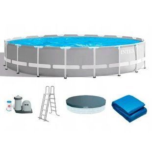Каркасний круглий басейн Prism Frame Pool, насос-фільтр 5 678 л/год, сходи, підстилка, тент, 549*122 см, 24311л, Intex 26732 NP