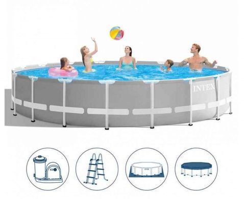 Каркасний круглий басейн Prism Frame Pool, насос-фільтр 5 678 л/год, сходи, підстилка, тент, 549*122 см, 24311л, Intex 26732 NP