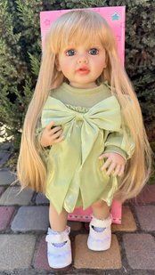 Кукла виниловая 55см, ручная работа, блондинка в платье с бантом, Reborn Baby Doll 89