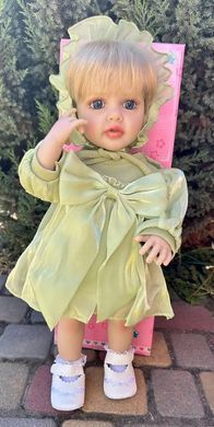 Кукла виниловая 55см, ручная работа, блондинка в платье с бантом, Reborn Baby Doll 89