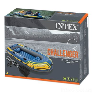 Надувная трехместная лодка Intex "Challenger3 Set", 68370, весла + насос, 295*137*43 см, до 200кг