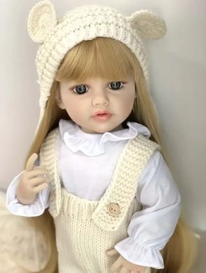 Лялька вінілова 55см, ручна робота, блондинка в модній шапочці, Reborn Baby Doll 37