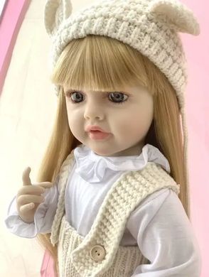 Лялька вінілова 55см, ручна робота, блондинка в модній шапочці, Reborn Baby Doll 37