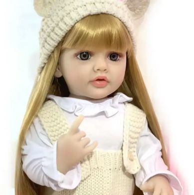 Лялька вінілова 55см, ручна робота, блондинка в модній шапочці, Reborn Baby Doll 37