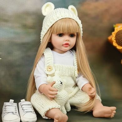 Лялька вінілова 55см, ручна робота, блондинка в модній шапочці, Reborn Baby Doll 37
