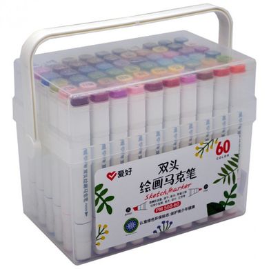 Набор двухсторонних скетч маркеров на спиртовой основе "Aihao" AH-PM508-60, 60 штук в пластиковом пенале