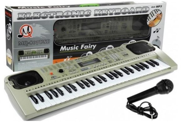 Детский игровой синтезатор, микрофон, 54 клавиши, 807USB