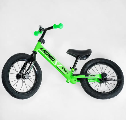Велобег беговел детский "CORSO LAMBO", надувные колёса 14 дюймов, зелёный, для мальчика, L-0517