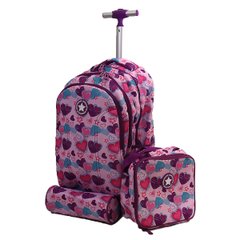 Набор: детский тканевый чемодан-рюкзак на колесах+термо-сумка+пенал "Love" 520496