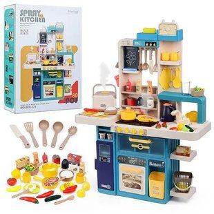 Дитяча ігрова кухня "Spray Kitchen" велика, звук, вода, світло, пара, 80 предметів, 93см, синя, 889-271