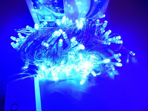 Гирлянда светодиодная LED синяя, прозрачный провод, 200 лампочек