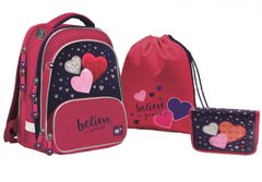 Набор: рюкзак ортопедический + сумка для обуви + пенал "YES» S-30 Juno ULTRA "Heart beat", 555479-1