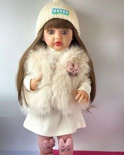 Кукла виниловая 55см, ручная работа, в модной шапочке и шубе, Reborn Baby Doll 77