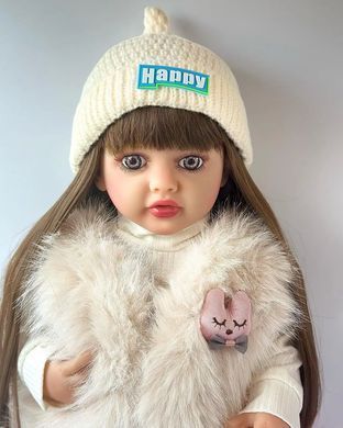 Лялька вінілова 55см, ручна робота, в модній шапочці та шубі, Reborn Baby Doll 77