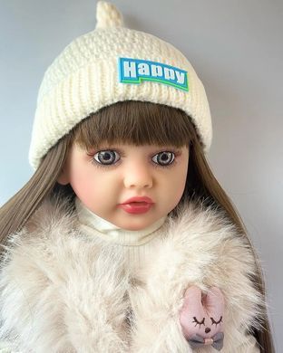 Лялька вінілова 55см, ручна робота, в модній шапочці та шубі, Reborn Baby Doll 77