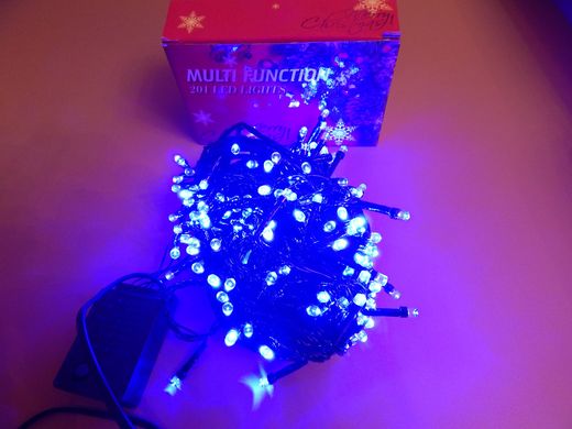 Гирлянда светодиодная LED синяя, черный провод, 200 лампочек