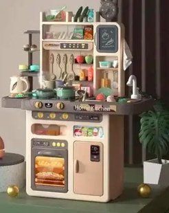 Дитяча ігрова кухня, звук, вода, світло, пара, 87 предметів (посуд, продукти), 92см, сіра, WD-P46-R46