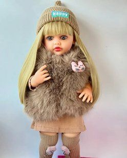 Кукла виниловая 55см, ручная работа, блондинка в шубе, Reborn Baby Doll 78