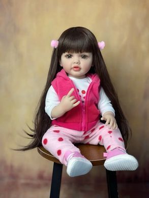 Кукла виниловая 55см, ручная работа, брюнетка в розовом костюме, Reborn Baby Doll 16