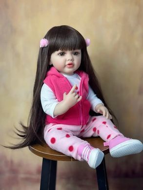 Кукла виниловая 55см, ручная работа, брюнетка в розовом костюме, Reborn Baby Doll 16