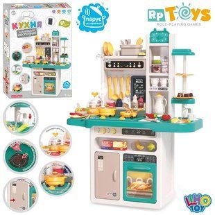 Детская игровая кухня 93.5 см LIMO TOY, интерактивная с пароваркой (81 деталь), зеленая, LIMO TOY 889-246