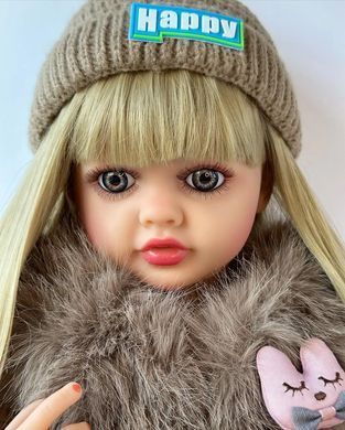 Кукла виниловая 55см, ручная работа, блондинка в шубе, Reborn Baby Doll 78