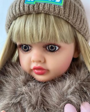 Кукла виниловая 55см, ручная работа, блондинка в шубе, Reborn Baby Doll 78