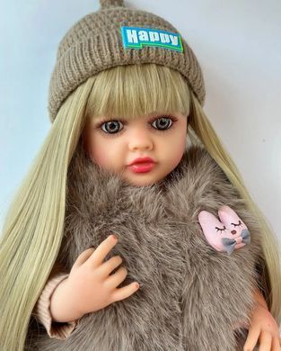 Кукла виниловая 55см, ручная работа, блондинка в шубе, Reborn Baby Doll 78