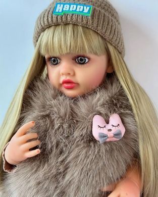 Кукла виниловая 55см, ручная работа, блондинка в шубе, Reborn Baby Doll 78