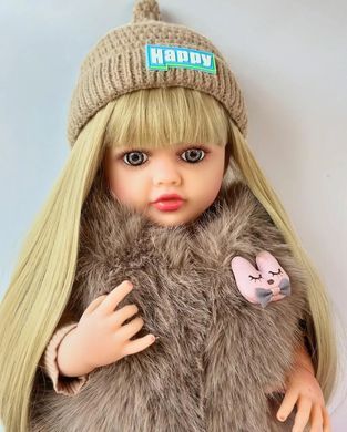 Кукла виниловая 55см, ручная работа, блондинка в шубе, Reborn Baby Doll 78
