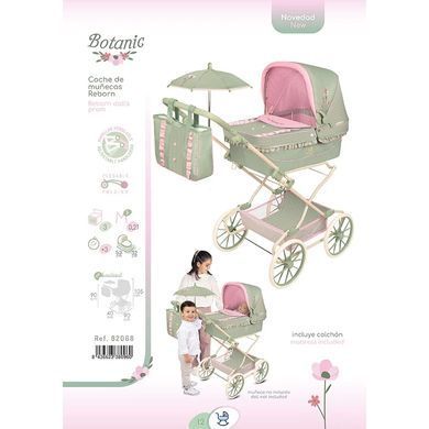 Коляска класична для ляльок до 55см DeCuevas Botanic, з сумкою та парасолькою, 90*40*90 см, 82068