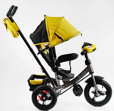 Велосипед трехколесный с родительской ручкой Best Trike 3390/13-505 надувные колеса, фара с UCB, жёлтый