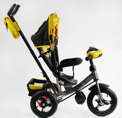 Велосипед трехколесный с родительской ручкой Best Trike 3390/13-505 надувные колеса, фара с UCB, жёлтый