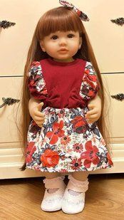 Кукла виниловая 55см, ручная работа, с длинными волосами в платье, Reborn Baby Doll 79