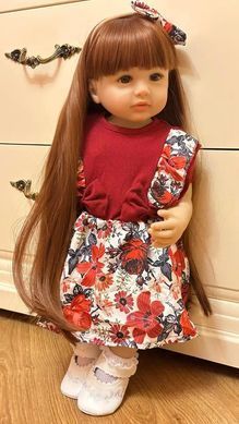 Лялька вінілова 55см, ручна робота, з довгим волоссям у сукні, Reborn Baby Doll 79