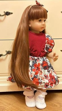 Лялька вінілова 55см, ручна робота, з довгим волоссям у сукні, Reborn Baby Doll 79