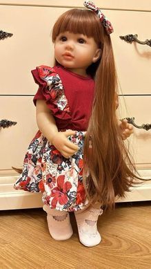 Лялька вінілова 55см, ручна робота, з довгим волоссям у сукні, Reborn Baby Doll 79