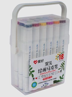 Набор двухсторонних скетч маркеров на спиртовой основе "Aihao" AH-PM508-18, 18 штук в пластиковом пенале