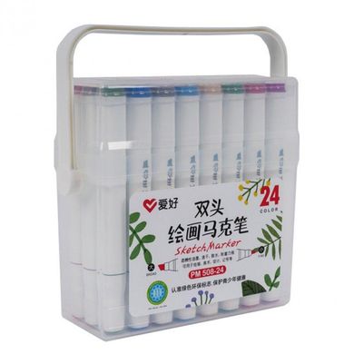 Набор двухсторонних скетч маркеров на спиртовой основе "Aihao" AH-PM508-24, 24 штуки в пластиковом пенале