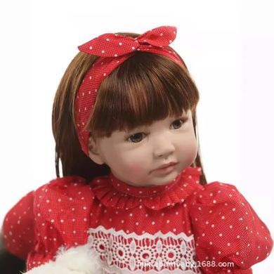 Лялька вінілова 55см, ручна робота, в червоному платті з ведмежа, Reborn Baby Doll 51