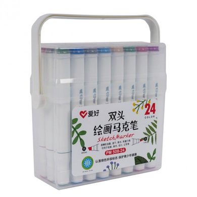 Набір двосторонніх скетч маркери на спиртовій основі "Aihao" AH-PM508-24, 24 штуки в пластиковому пеналі