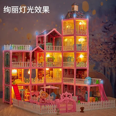 Кукольный домик "Вилла мечты" с подсветкой, куколки, мебель, аксессуары, 374 элемента 556-57