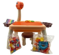 Ігровий стіл з конструктором та проектором "Динозаврик", 3 в 1, помаранчевий, 180 деталей, SE-105
