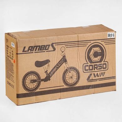 Велобег (беговел) детский "CORSO LAMBO", надувные колеса 14" дюймов, подножка, ручной тормоз, красный LB-14811