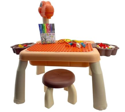 Игровой стол с конструктором и проэктором "Динозаврик", 3 в 1, оранжевый, 180 деталей, SE-105