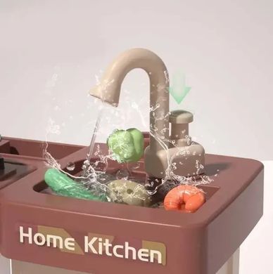 Дитяча ігрова кухня, звук, вода, світло, пара, 38 предметів (посуд, продукти), висота 76см, сіра, WD-P45-R45