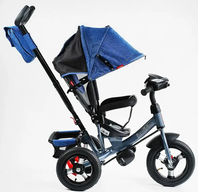 Велосипед трехколесный с родительской ручкой Best Trike 3390/16-89 надувные колеса, фара с UCB, синий