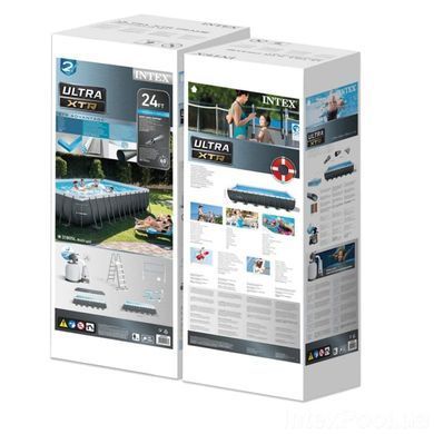 Каркасний басейн, сходи, фільтр-насос 6000 л/год, хлор 7 м/ч, тент, підстилка, Intex 26368, 732*366*132 см