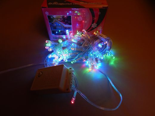 Гирлянда светодиодная LED разноцветная, прозрачный провод, 300 лампочек