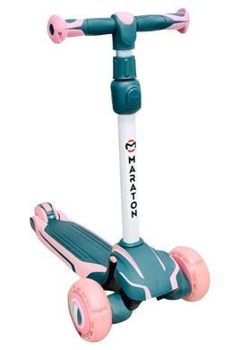Самокат трехколесный и толокар 2в1, складной руль, подсветка колес, Maraton Flex pink-green